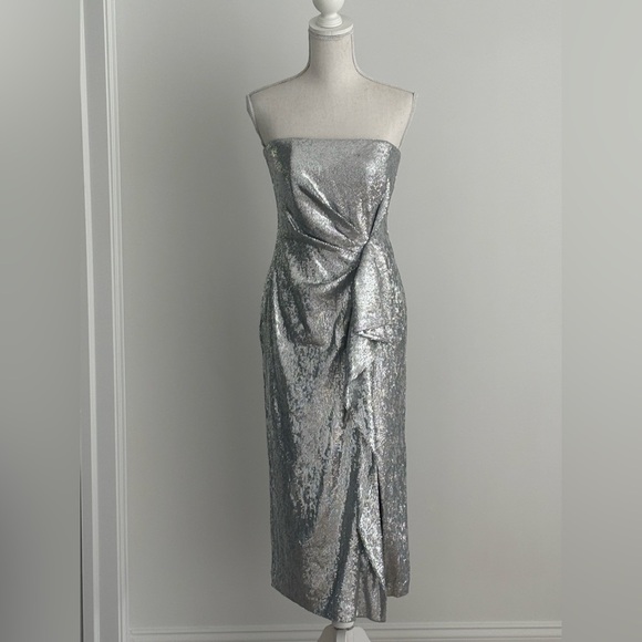 Rachel Zoe Shimmering Silver Strapless Dress - Picture 1 of 13